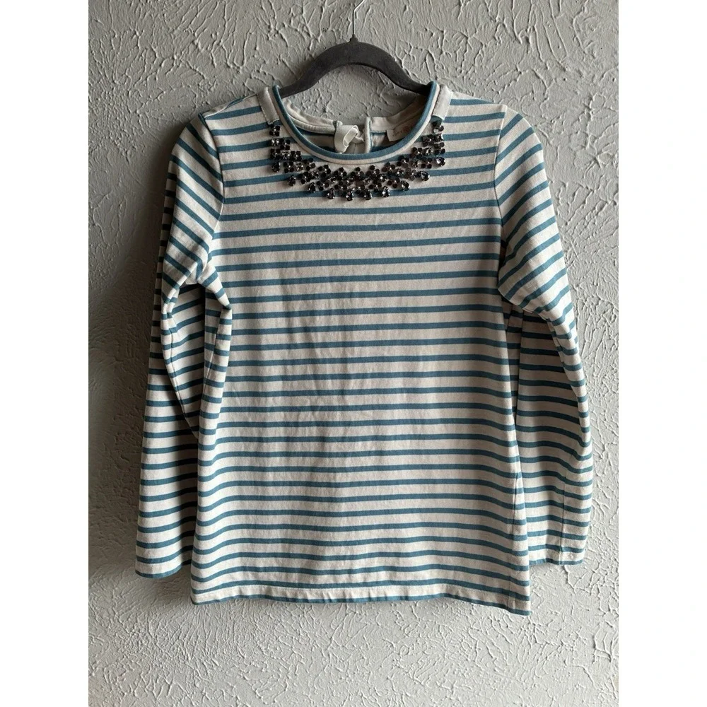 Tory Burch Embellished Striped Top Blue Cream Preppy Nautical Size S - Picture 2 of 14